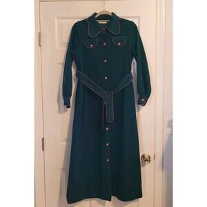 Vassarette Womens Dressing Gown Robe Size 10 VTG Green Christmas USA Housecoat